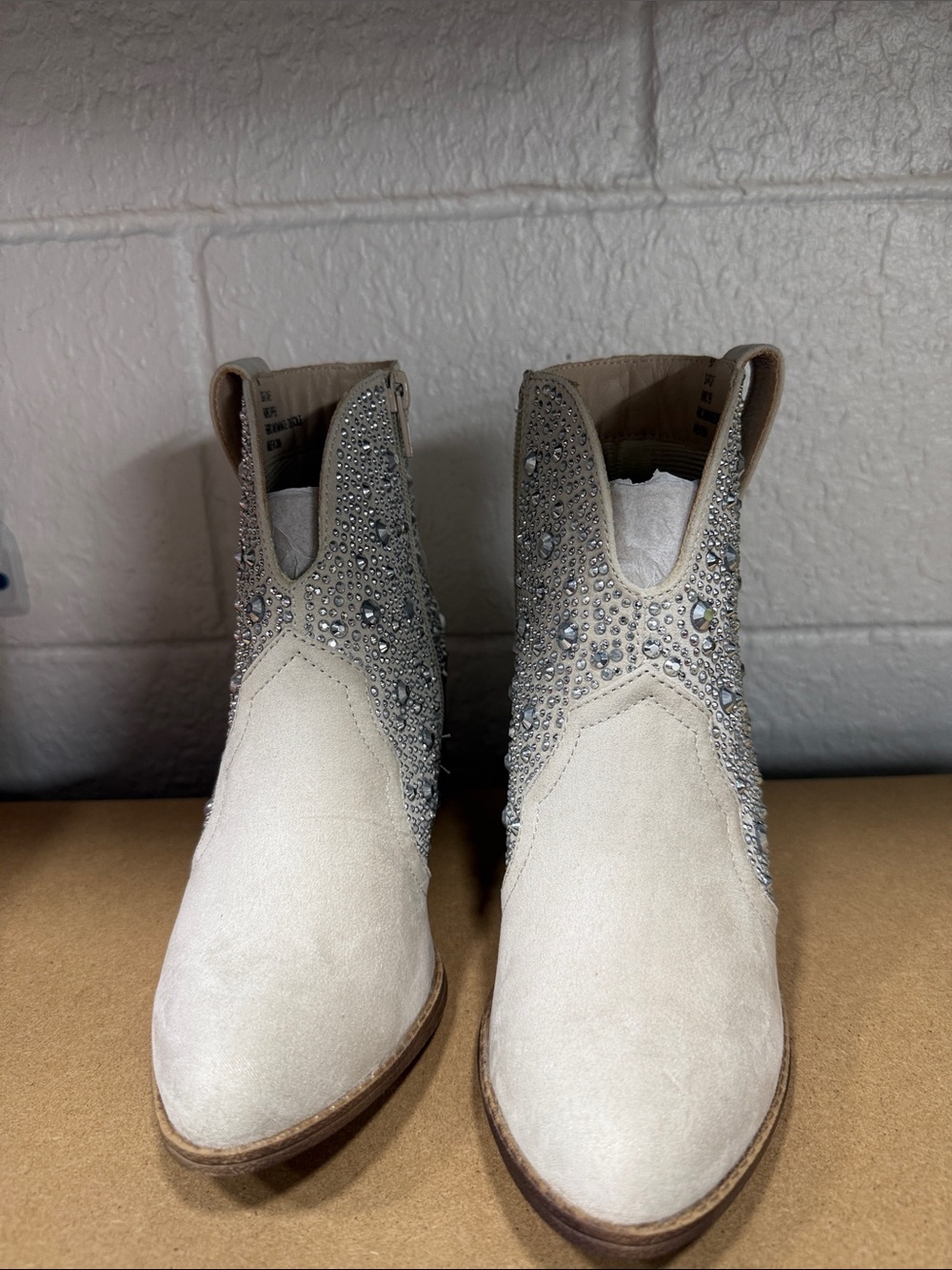 Sugar Cream Suede Crystal-Embellished Ankle Booties